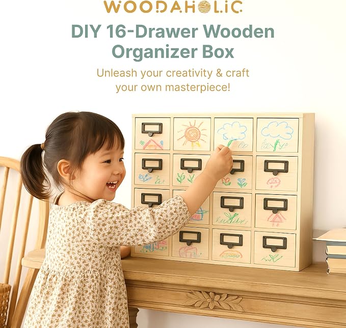 DIY Wooden Desk Organizer with Drawers – Unfinished 16-Drawer Wood Desk - Image 3