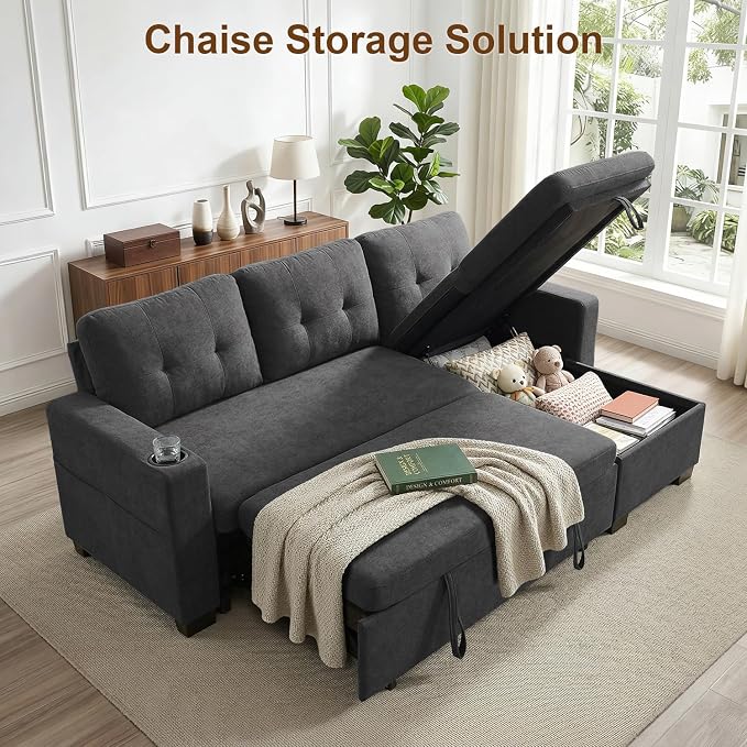 KCGKCG 82" L Shaped Sleeper Sofa Bed, Pull Out Couch Bed - Image 8