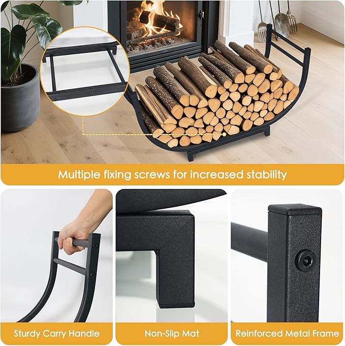 facka 30 Inch Firewood Rack Outdoor Metal Wood Rack | Iron Fire Log Stacker - Image 5
