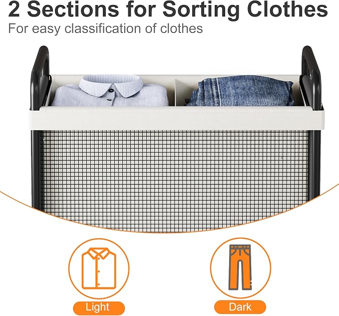 WOWLIVE Laundry Hamper 2 Section, 100L Rolling Laundry Basket - Image 5