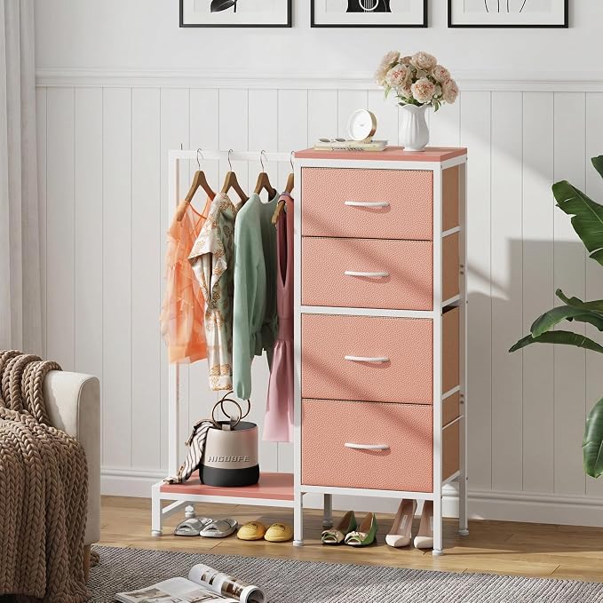 HIGDBFE Dresser with Hanging Rack, 4 Drawers Small Closet - Image 3