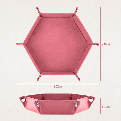 Foldable Hexagonal Dice Tray Desktop Storage Organizer PU Leather & Velvet - Image 7