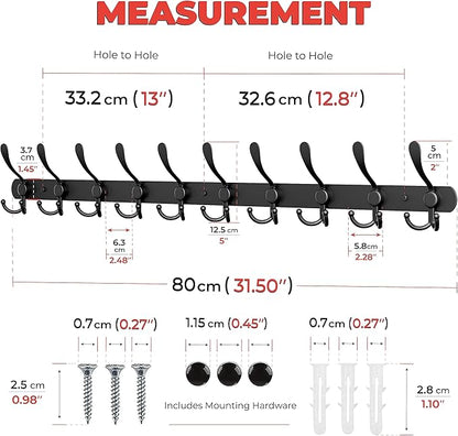 Coat Rack Wall Mount with 10 Tri Hooks, Stainless Steel 32 Inch – Black Matte - Image 2