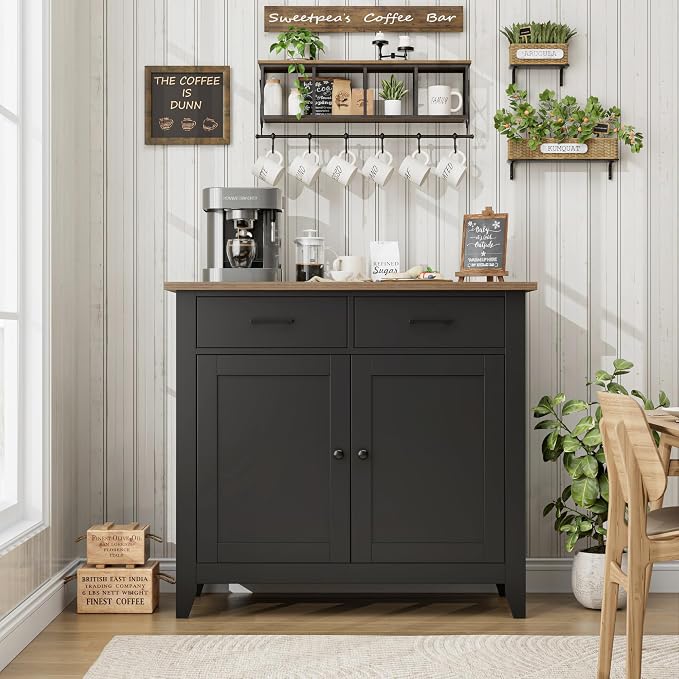 HORSTORS Farmhouse Kitchen Storage Cabinet, Small Buffet, Coffee Bar - Image 2