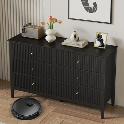 RoyalCraft Black 6 Drawer Dresser Set of 2, Fluted Modern Wood Dresser - Image 9