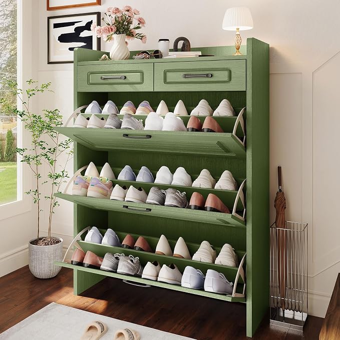 Shoe Cabinet with 3 Large Flip Drawers and 2 Storage Drawers, Narrow Shoe - Image 3