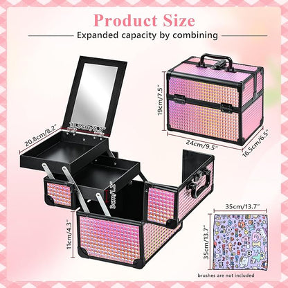 Makeup Case Organizer, Makeup Train Case, Trays Cosmetic Box Portable, - Image 3