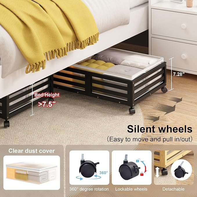Under Bed Storage with Wheels-Large Bamboo Underbed storage Containers with - Image 4