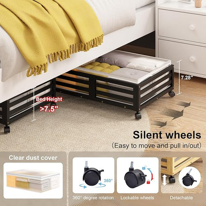 Under Bed Storage with Wheels-Large Bamboo Underbed storage Containers with - Image 4