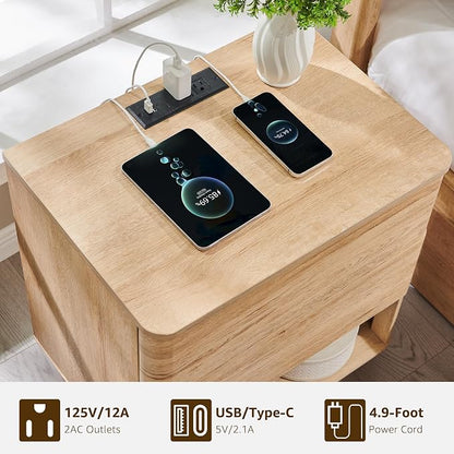 ACCOHOHO Nightstand with Charging Station, Large Modern End Table - Image 3
