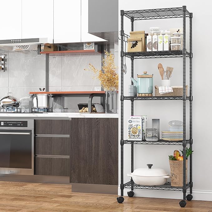 Himimi 5-Tier Wire Shelving Unit on Wheels, Adjustable Heavy Duty Metal Shelves - Image 4