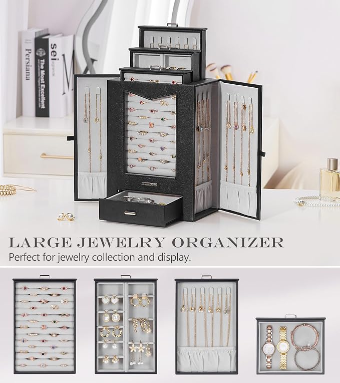 Homde Jewelry Organizer with Transparent Window Necklace Hooks Gift - Image 5