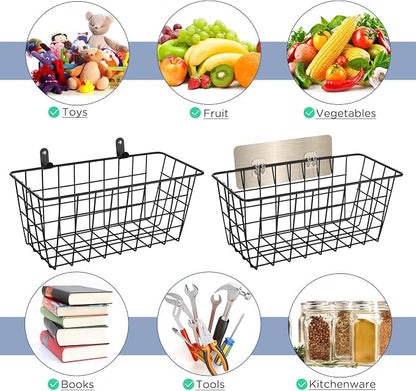 4 Pack Hanging Wall Basket Wire Storage Baskets, Adhesive Basket - Image 5