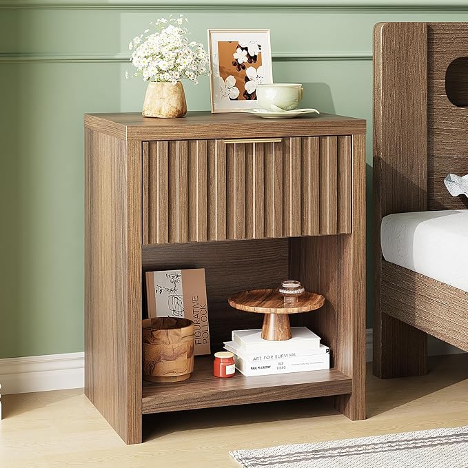 VINGLI Fluted Nightstand, Bedside Table, End Tables in Bedroom, Wood Side Table - Image 8