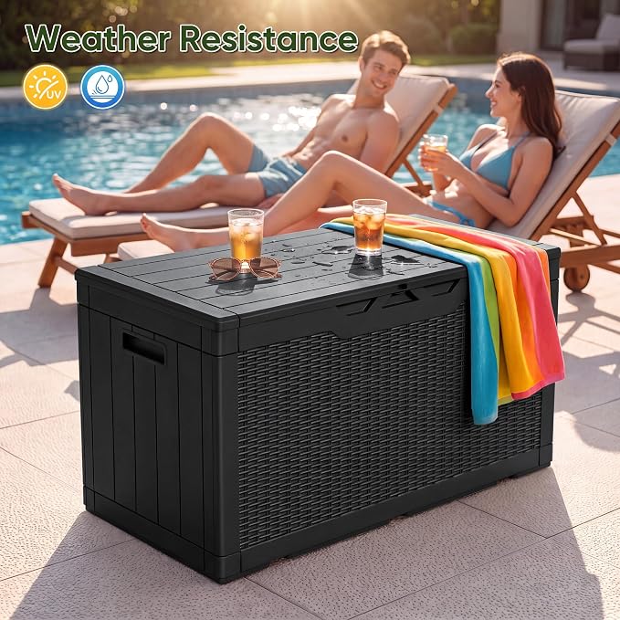 Flamaker Outdoor Storage Box 100 Gallon Waterproof Resin Deck Box Delivery Box - Image 6