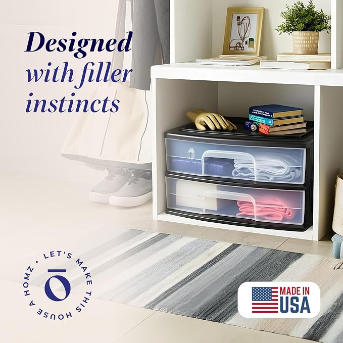 HOMZ 2-Pack Drawer Storage Cart, 2-Tier Wide Clear Plastic Organizer, and - Image 4