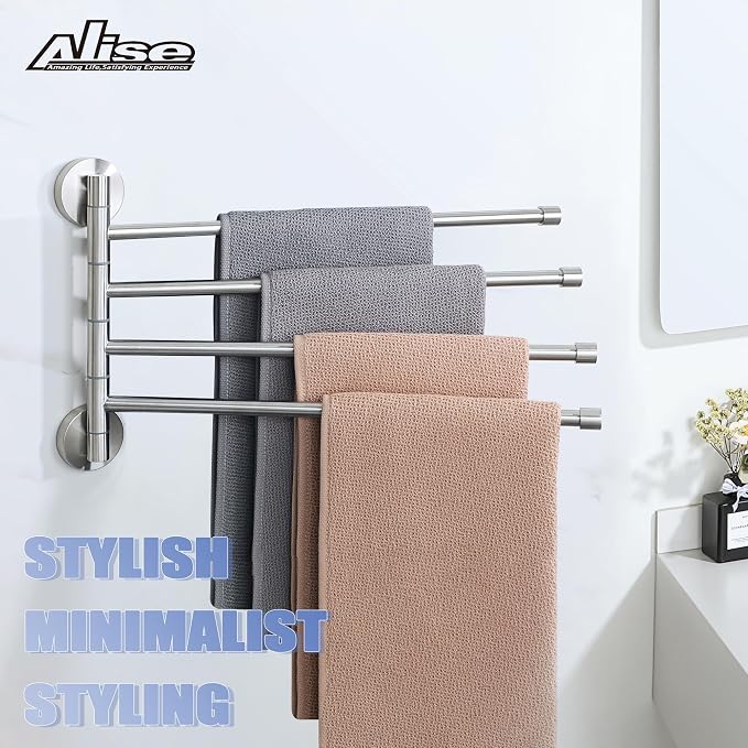 Alise 4 Arm Swivel Towel Rack, Swivel Towel Bar Brushed Nickel, 13.86 Inch | - Image 3