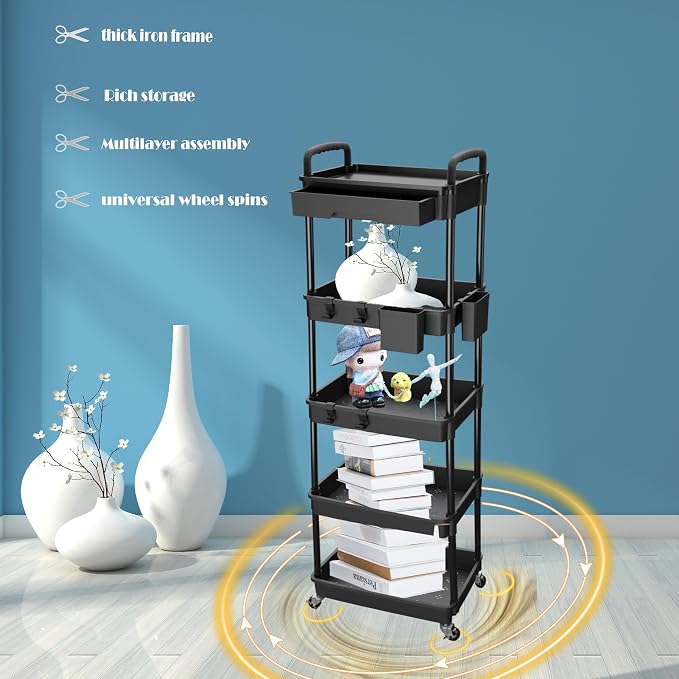 5 Tier Rolling Utility Cart - Image 3