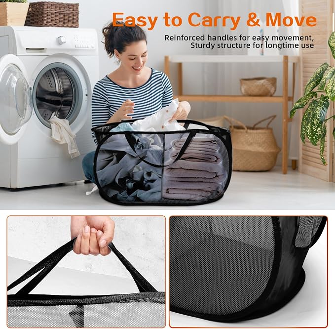 Foldable Laundry Baskets, Collapsible Mesh Laundry Hamper, Durable Pop Up - Image 5