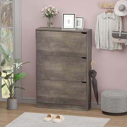 BORNOON Shoe Cabinet with 3 Flip Drawers, Hidden Wood Shoe Cabinet, - Image 3