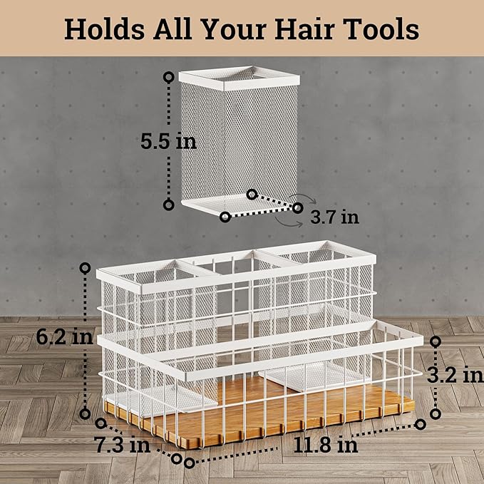 Hair Tool Organizer Countertop, Breathable Metal & Bamboo, Heat-Resistant | No - Image 6