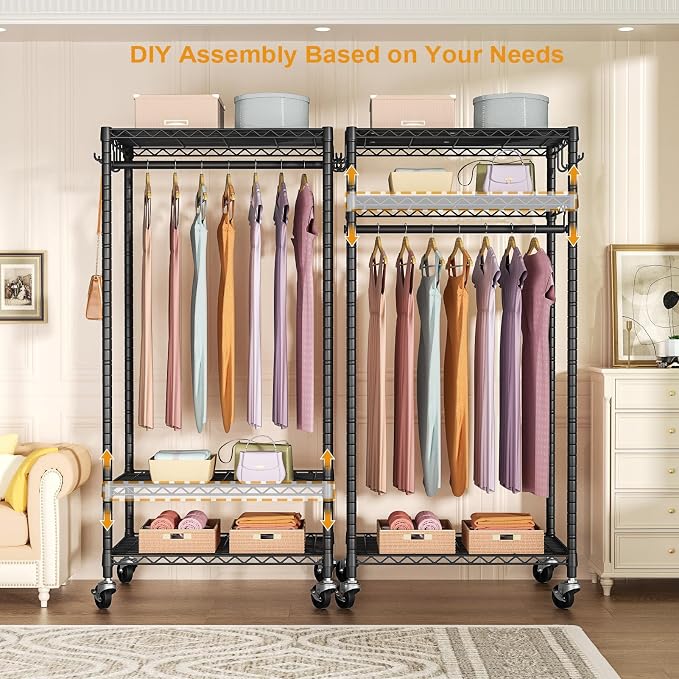 FUTASSI P6 Medium Rolling Clothes Rack Heavy Duty, Clothing Racks - Image 5