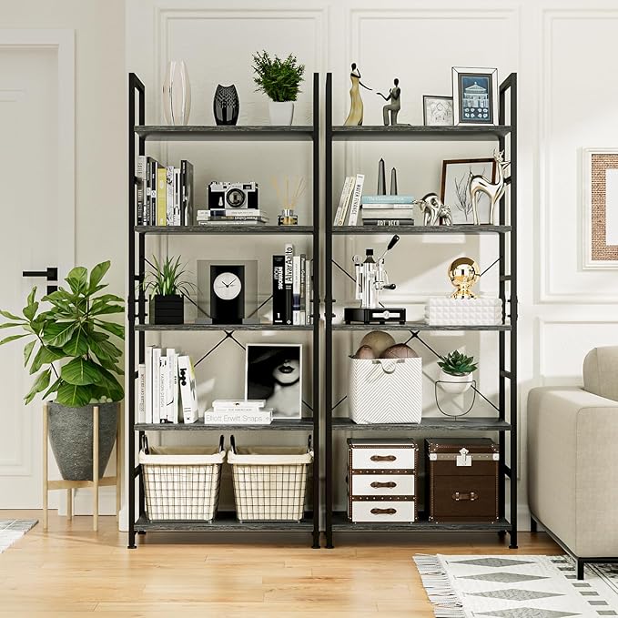 NUMENN 5 Tier Bookshelf, Tall Freestanding Open Storage Bookcase, Dark Grey | - Image 4