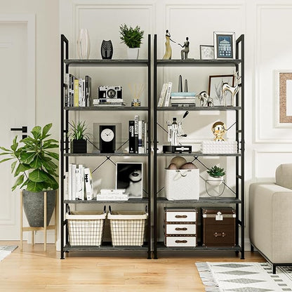 NUMENN 5 Tier Bookshelf, Tall Freestanding Open Storage Bookcase, Dark Grey | - Image 4