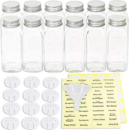 Simple Houseware 12-Pack 6 oz Glass Spice Jars, Square Bottles - Image 2
