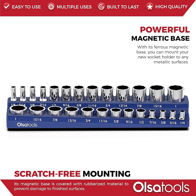 Olsa Tools Magnetic Socket Organizer | 3/8-inch Drive | SAE Blue | Holds 26 - Image 4