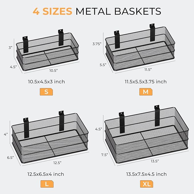 INCLY 4 Pack Upgrade Slatwall Baskets, Heavy Duty Metal Mesh Basket | Mounted - Image 2