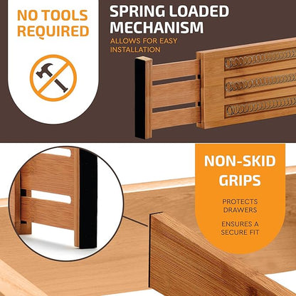 6 Pack Drawer Dividers 6 Inch High, 11”-17" Adjustable Bamboo Organizers Large - Image 4