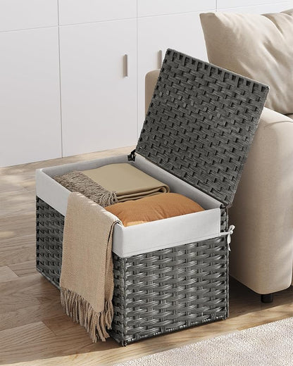 SONGMICS Storage Basket with Lid, Woven Blanket Storage Bin with Handles - Image 4