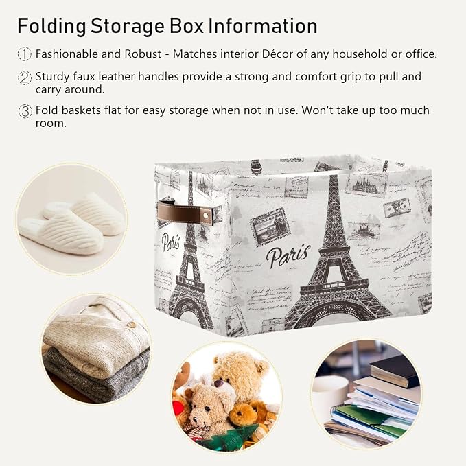 Grey Paris Tower Storage Bin for Organizing Shelves, Fabric Storage Basket - Image 5