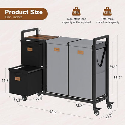 Hoctieon 4 Section Laundry Cart, 48 Gal. Laundry Hamper - Image 8