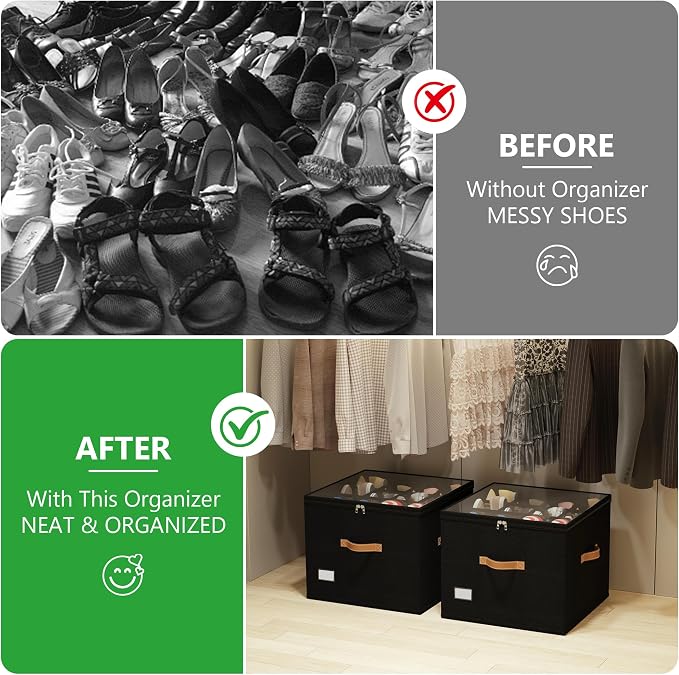 Vincona Shoe Organizer for Closet, 2 Pack Shoe Storage Bins Foldable Shoe - Image 4