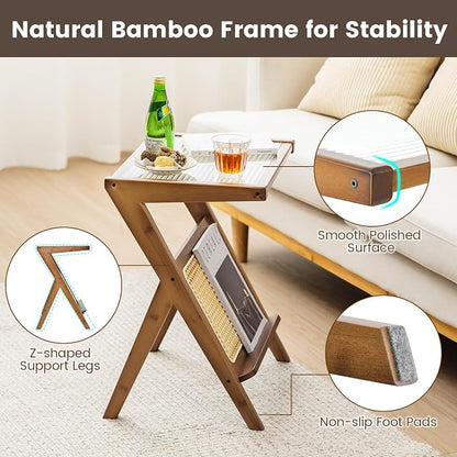 GOFLAME Rattan Side Table, Z-Shaped End Table - Image 7