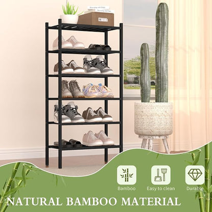 6-Tier Bamboo Small Shoe Rack, Free Standing Wood Shoe Shelf Storage Organizer - Image 4
