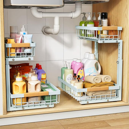 PXRACK Under Sink Organizer, Adjustable Height, 2 Tier Pull Out Under Cabinet by PXRACK