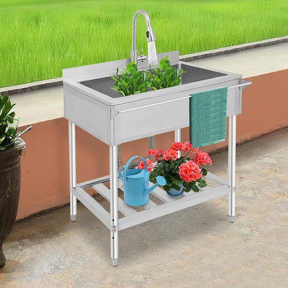 Stainless Steel Utility Sink, Free Standing Single Bowl Kitchen Sink - Image 7