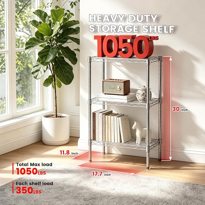 Xcity Storage Shelves, 3 Tier Heavy Duty Metal Shelving Unit, 1050 LBS - Image 2