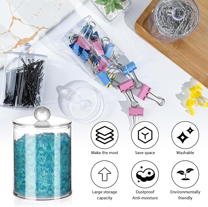 2 Pack Qtip Holder, Canister Apothecary Jar Set, Bathroom Jars - Image 3