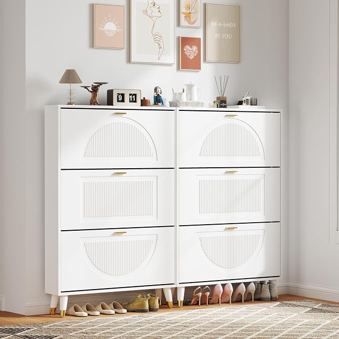 White Shoe Cabinet Storage for Entryway: Modern Hidden Shoe Storage Cabinet - Image 4