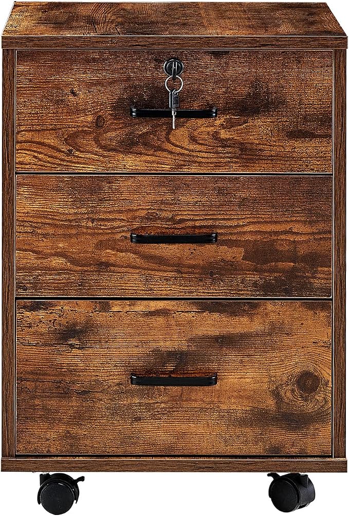 File Cabinet with Lock 3 Drawer Mobile Filing Cabinet with 360° Swivel Wheels - Image 8