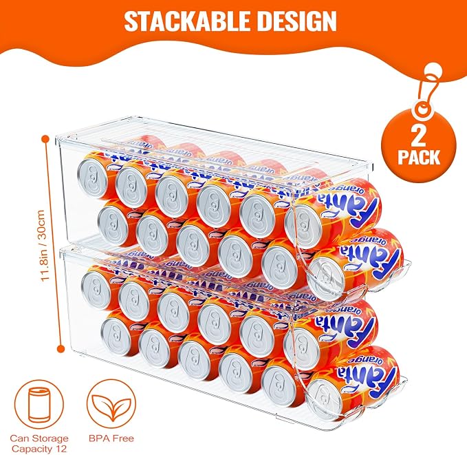 2 Pack Soda Can Organizer for Refrigerator, Stackable Canned Food Pop Cans - Image 2