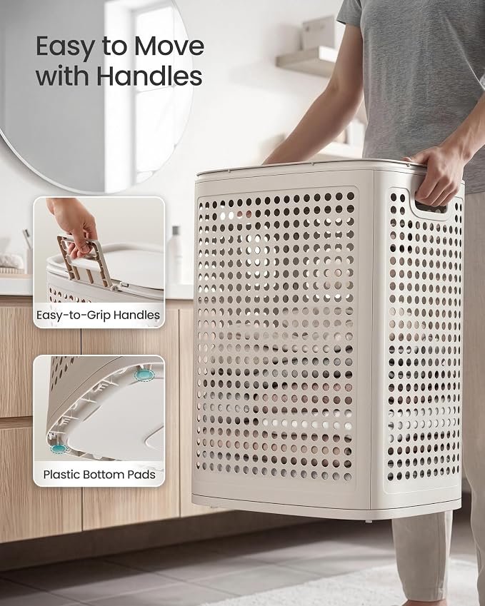 SONGMICS Laundry Hamper with Lid, Plastic Laundry Basket, 19.8 Gallons - Image 5