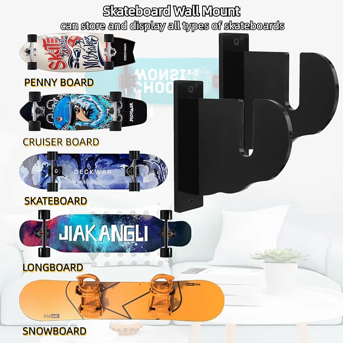 BiJun Skateboard Wall Mount, Snowboard Wall Mount Display, Acrylic Horizontal - Image 3