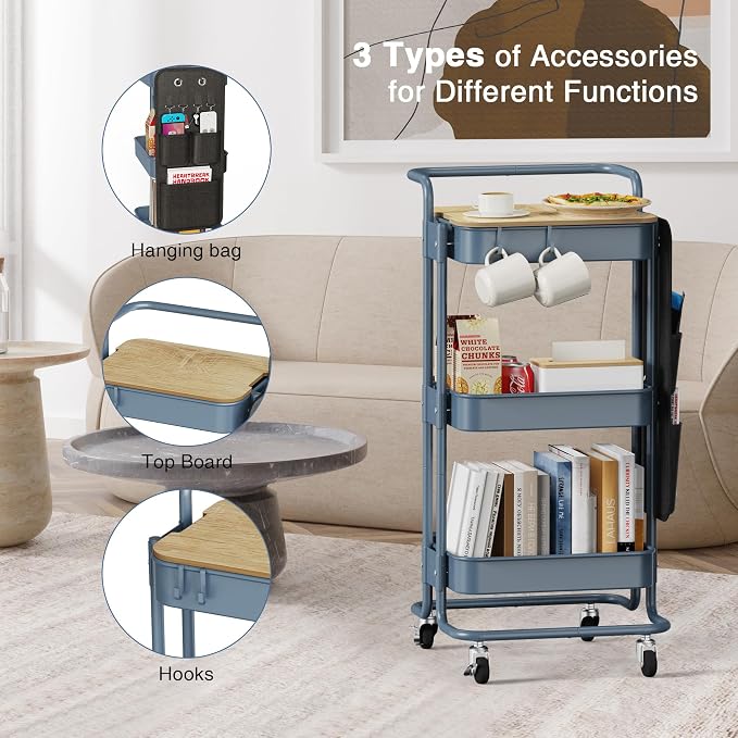 DTK 3 Tier Metal Utility Rolling Cart - Image 5