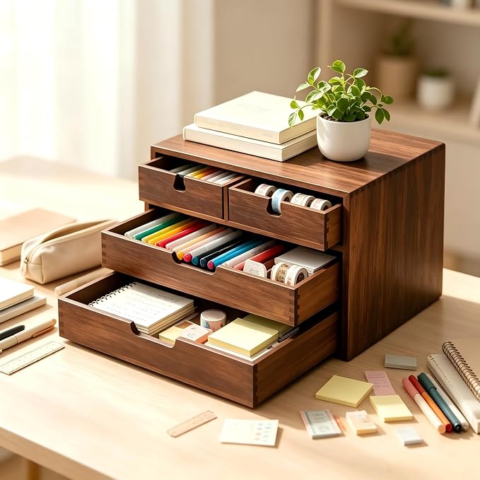 DEAYOU Bamboo Desk Organizer, 100% Natural Bamboo Desktop Drawer Organizer - Image 2