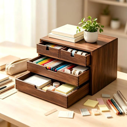 DEAYOU Bamboo Desk Organizer, 100% Natural Bamboo Desktop Drawer Organizer - Image 2